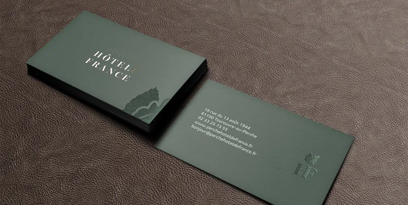 cartes de visite du Perche Hôtel de France, vernis sélectif